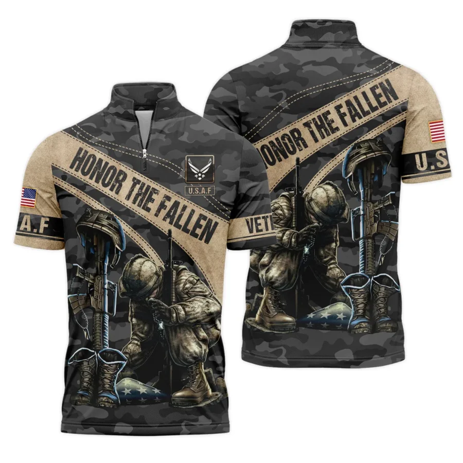 Veteran Camo Honor The Fallen U.S. Air Force Veterans All Over Prints Quarter-Zip Polo Shirt