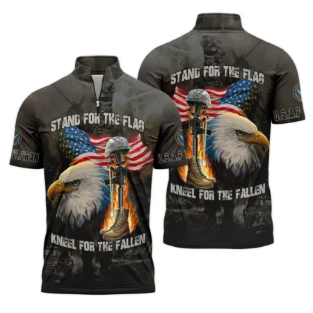 Veteran Stand For The Flag Kneel For The Fallen U.S. Air Force Veterans All Over Prints Quarter-Zip Polo Shirt