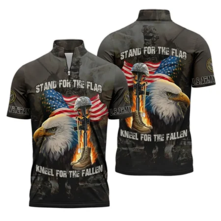 Veteran Stand For The Flag Kneel For The Fallen U.S. Army Veterans All Over Prints Quarter-Zip Polo Shirt