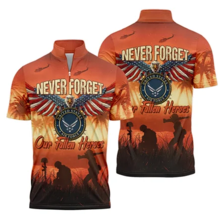 Veteran Never Forget Our Fallen Heroes U.S. Air Force Veterans All Over Prints Quarter-Zip Polo Shirt