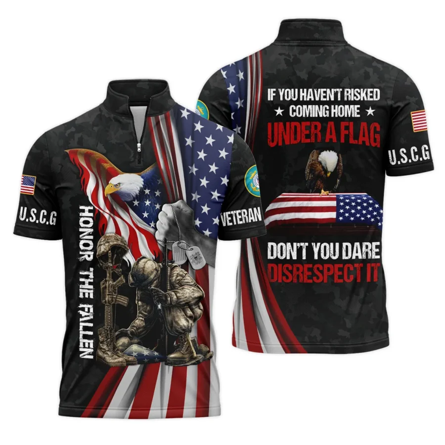 Veteran Honor The Fallen Dont You Dare Disrespect It U.S. Coast Guard Veterans All Over Prints Quarter-Zip Polo Shirt