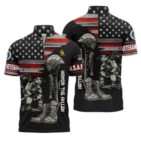 Veteran Honor The Fallen U.S. Air Force Veterans All Over Prints Quarter-Zip Polo Shirt