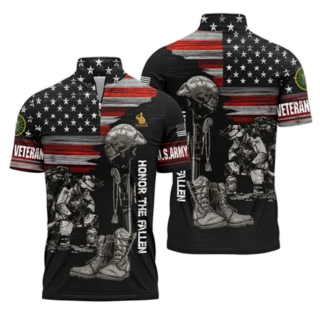 Veteran Honor The Fallen U.S. Army Veterans All Over Prints Quarter-Zip Polo Shirt