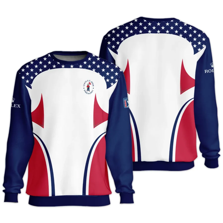 124th U.S. Open Pinehurst Rolex Stars White Dark Blue Red Line Unisex Sweatshirt Style Classic Sweatshirt