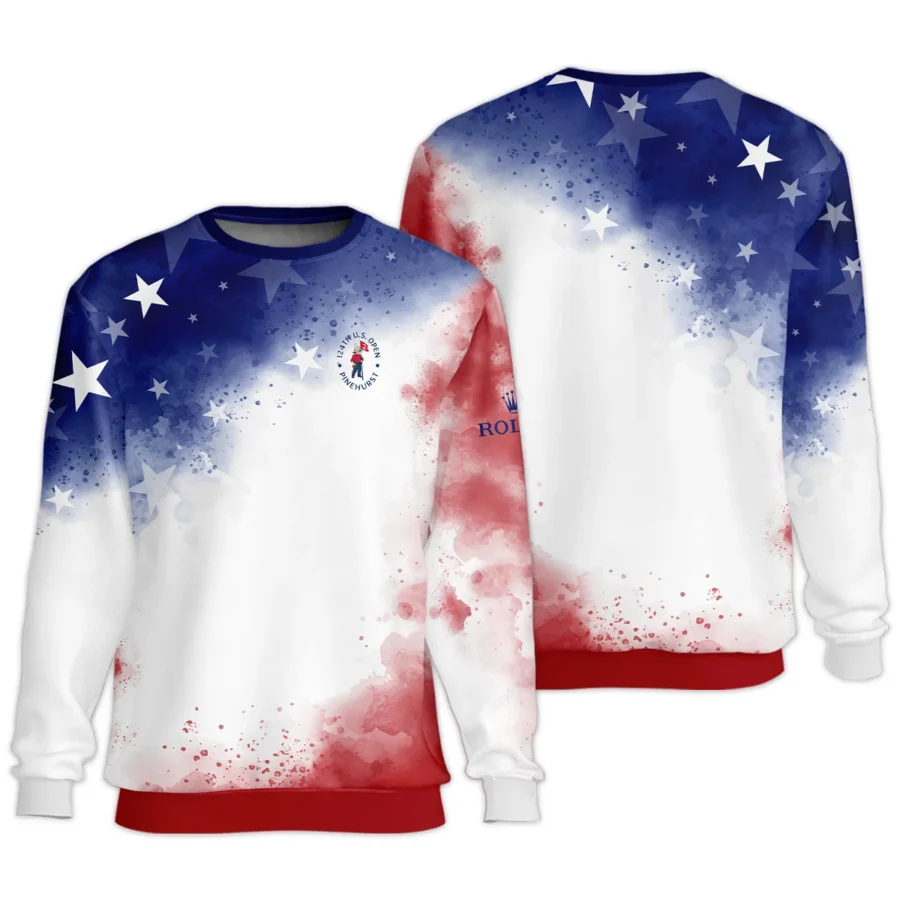 124th U.S. Open Pinehurst Rolex Blue Red Watercolor Star White Backgound Unisex Sweatshirt Style Classic Sweatshirt