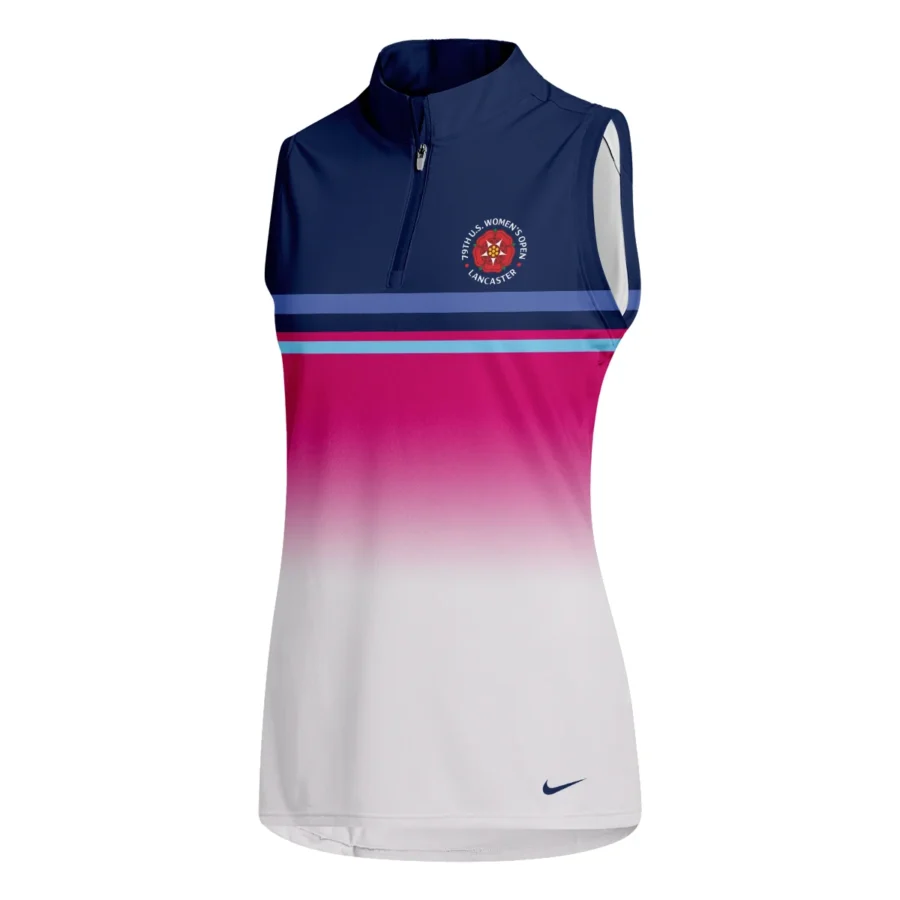 Dark Blue Pink White Line Nike 79th U.S. Women’s Open Lancaster Quater Zip Sleeveless Polo Shirt