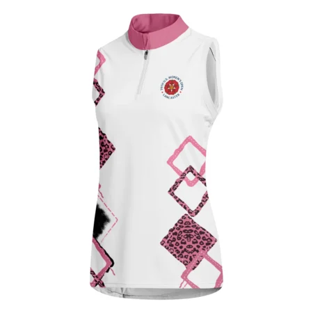 Callaway 79th U.S. Women’s Open Lancaster Pink Leopard Pattern White Quater Zip Sleeveless Polo Shirt