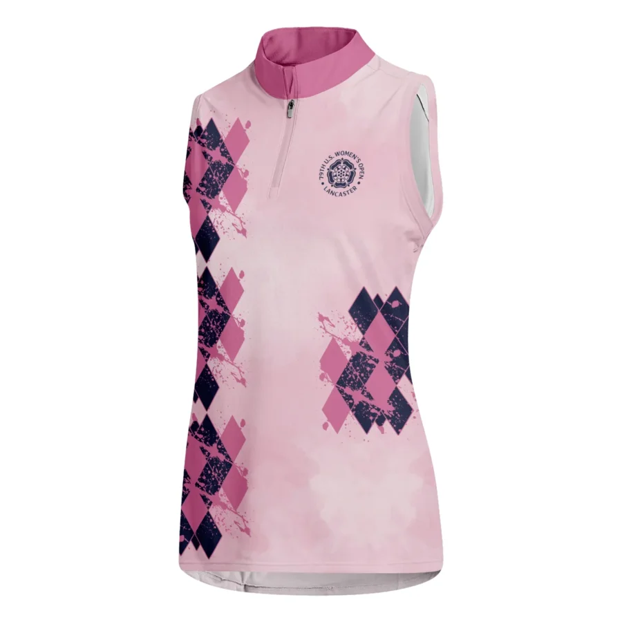 79th U.S. Women’s Open Lancaster Callaway Argyle Plaid Pink Blue Pattern Quater Zip Sleeveless Polo Shirt