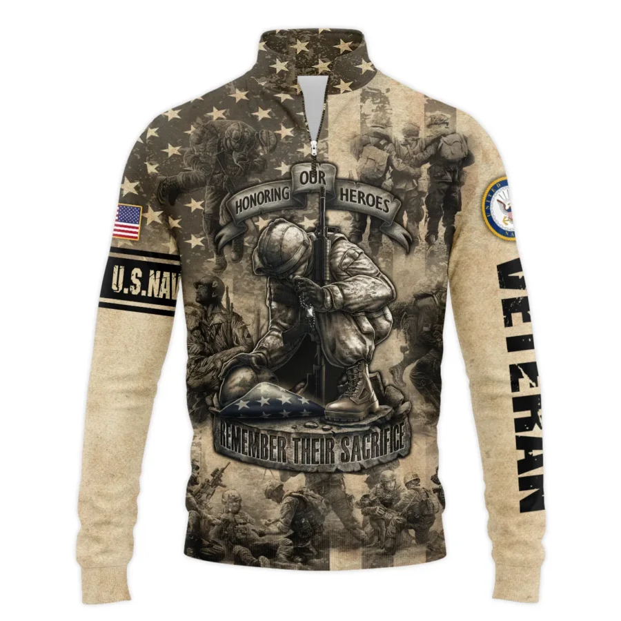 Veteran Remember Honor Respect Memorial Day U.S. Navy Veterans All Over Prints Quarter-Zip Jacket