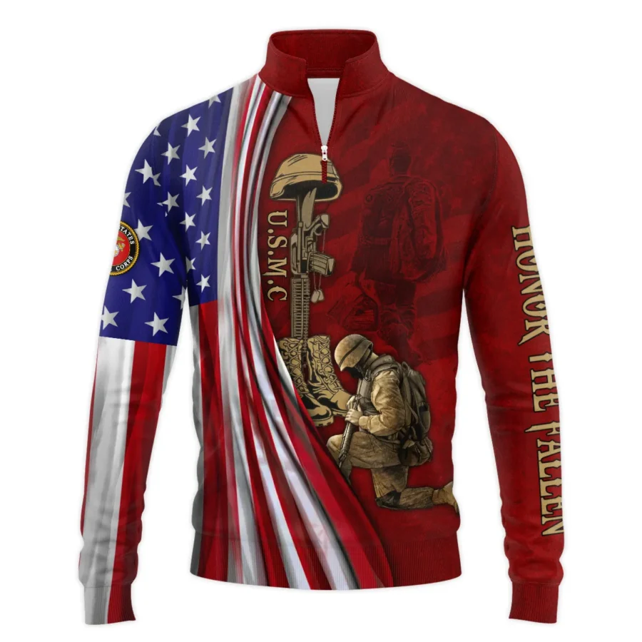 Veteran Us Flag Honor The Fallen U.S. Marine Corps Veterans All Over Prints Quarter-Zip Jacket