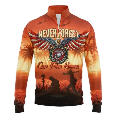 Veteran Never Forget Our Fallen Heroes U.S. Marine Corps Veterans All Over Prints Quarter-Zip Jacket