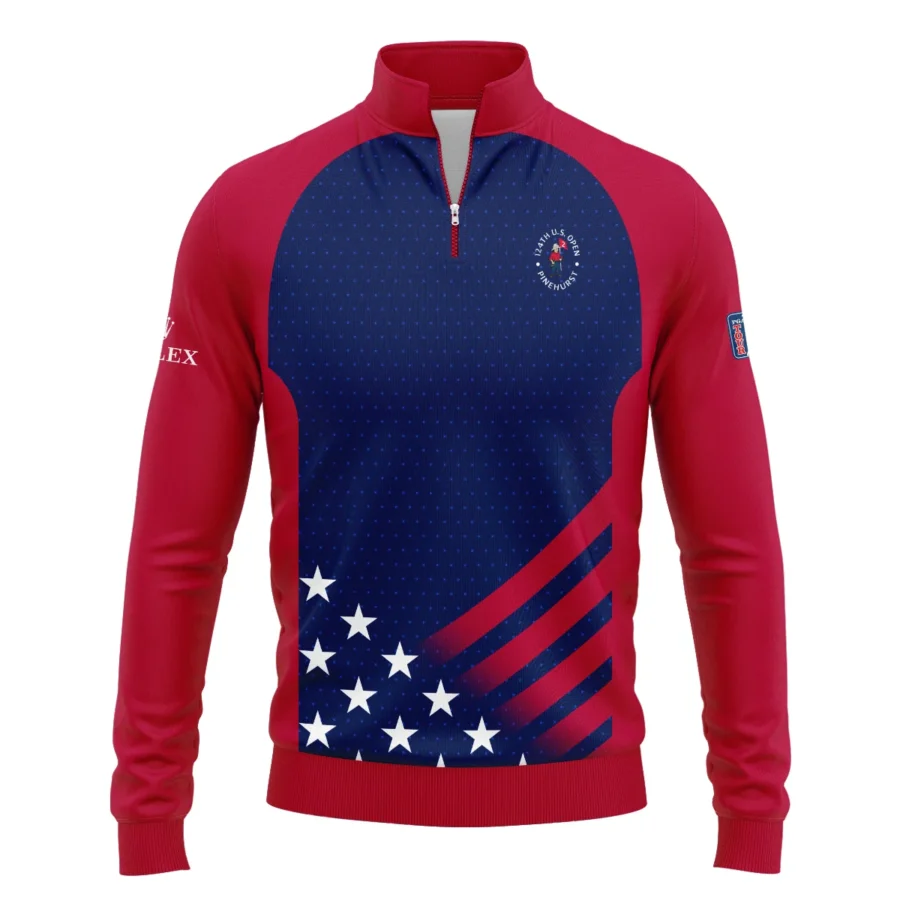 Rolex 124th U.S. Open Pinehurst Star White Dark Blue Red Background Quarter-Zip Jacket Style Classic Quarter-Zip Jacket