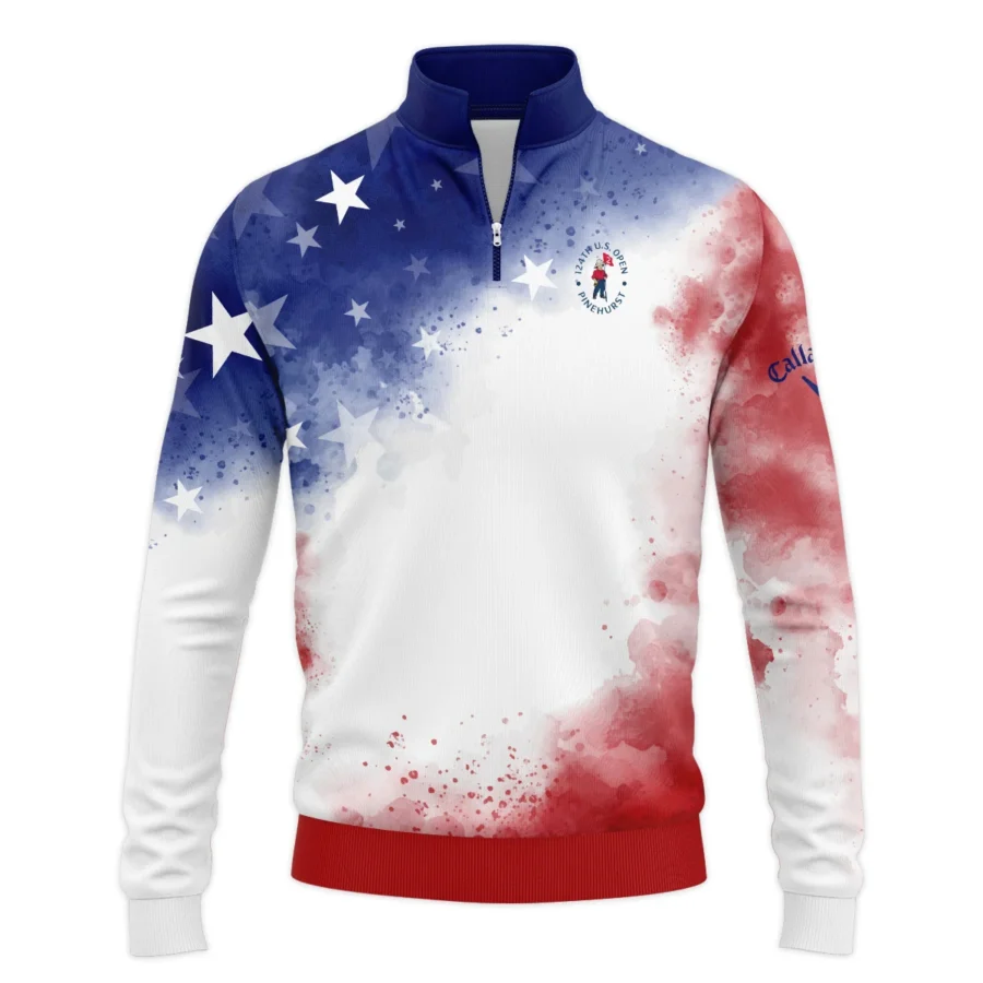 124th U.S. Open Pinehurst Callaway Blue Red Watercolor Star White Backgound Quarter-Zip Jacket Style Classic Quarter-Zip Jacket