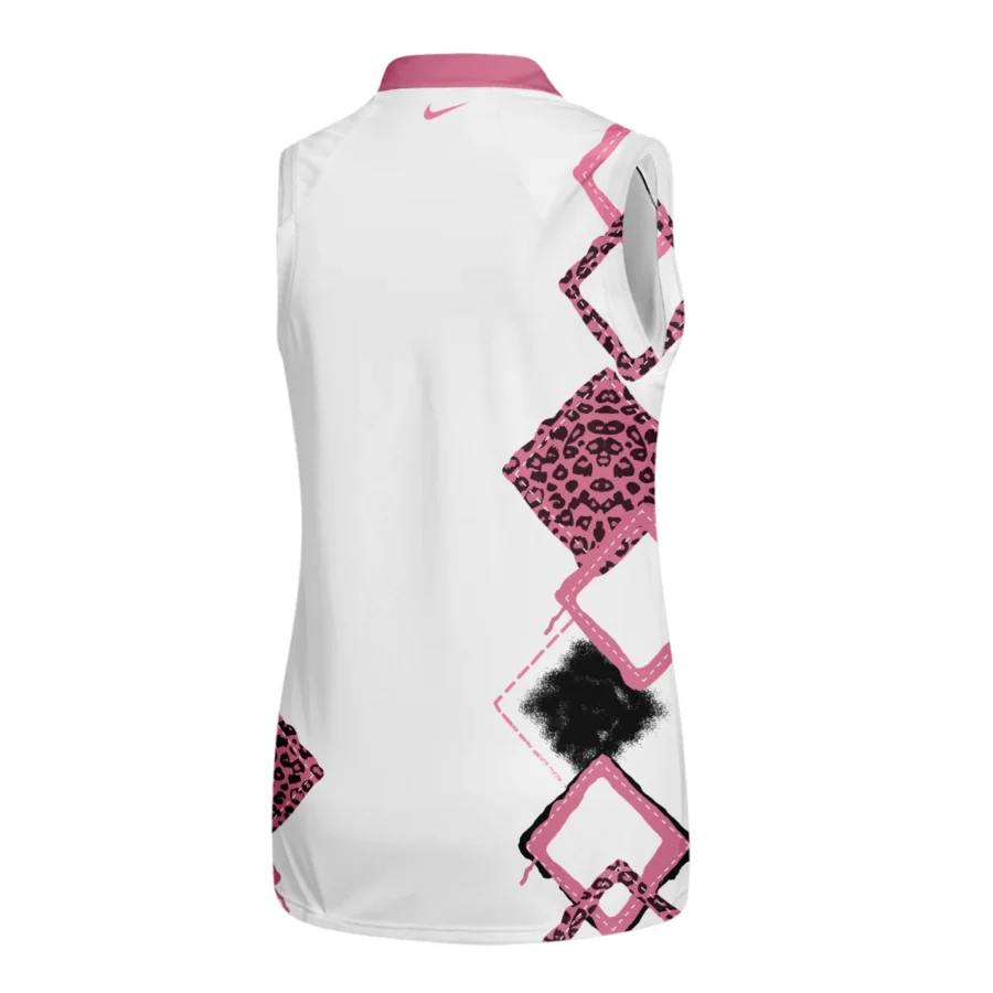 Nike 79th U.S. Women’s Open Lancaster Pink Leopard Pattern White Quater Zip Sleeveless Polo Shirt