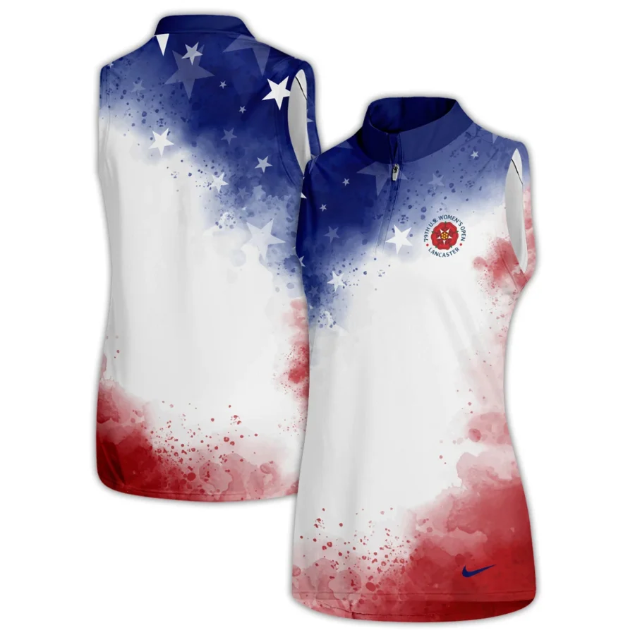 79th U.S. Women’s Open Lancaster Nike Golf Blue Red Watercolor White Star Quater Zip Sleeveless Polo Shirt