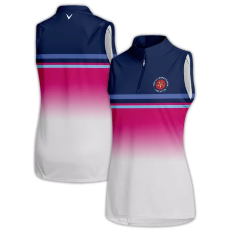 Dark Blue Pink White Line Callaway 79th U.S. Women’s Open Lancaster Quater Zip Sleeveless Polo Shirt