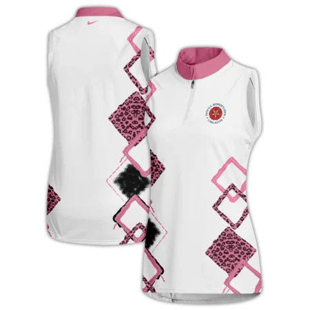Nike 79th U.S. Women’s Open Lancaster Pink Leopard Pattern White Quater Zip Sleeveless Polo Shirt