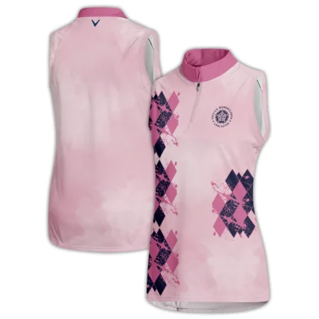 79th U.S. Women’s Open Lancaster Callaway Argyle Plaid Pink Blue Pattern Quater Zip Sleeveless Polo Shirt
