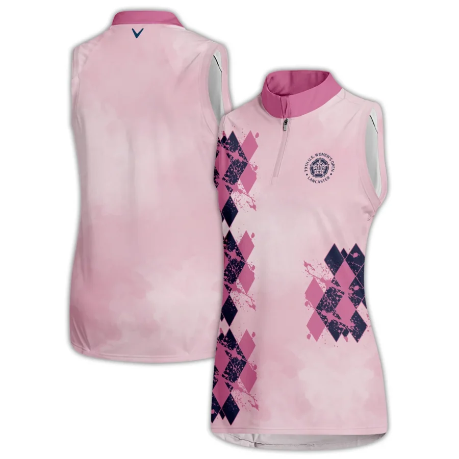 79th U.S. Women’s Open Lancaster Callaway Argyle Plaid Pink Blue Pattern Quater Zip Sleeveless Polo Shirt