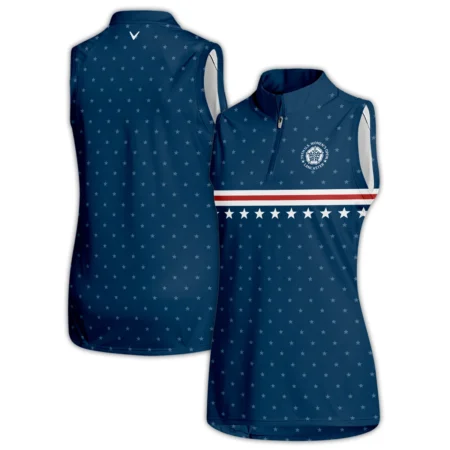 Golf Navy Blue Star American Callaway 79th U.S. Women’s Open Lancaster Zipper Sleeveless Polo Shirt