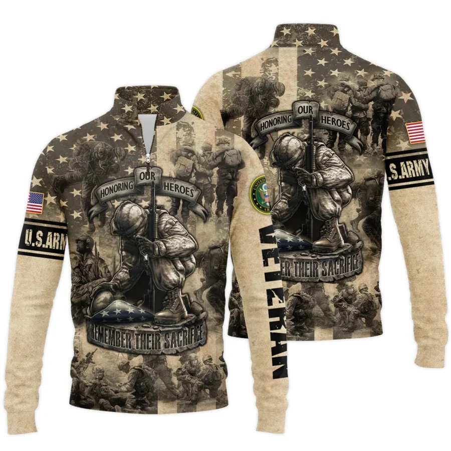 Veteran Remember Honor Respect Memorial Day U.S. Army Veterans All Over Prints Quarter-Zip Jacket