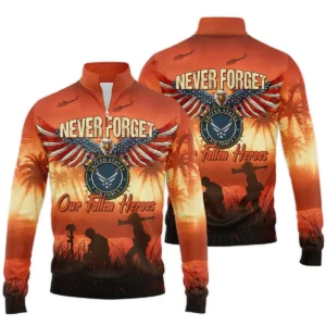 Veteran Never Forget Our Fallen Heroes U.S. Air Force Veterans All Over Prints Quarter-Zip Polo Shirt