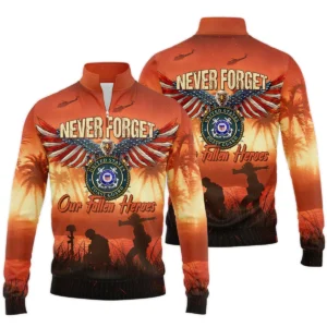 Veteran Never Forget Our Fallen Heroes U.S. Coast Guard Veterans All Over Prints Quarter-Zip Polo Shirt