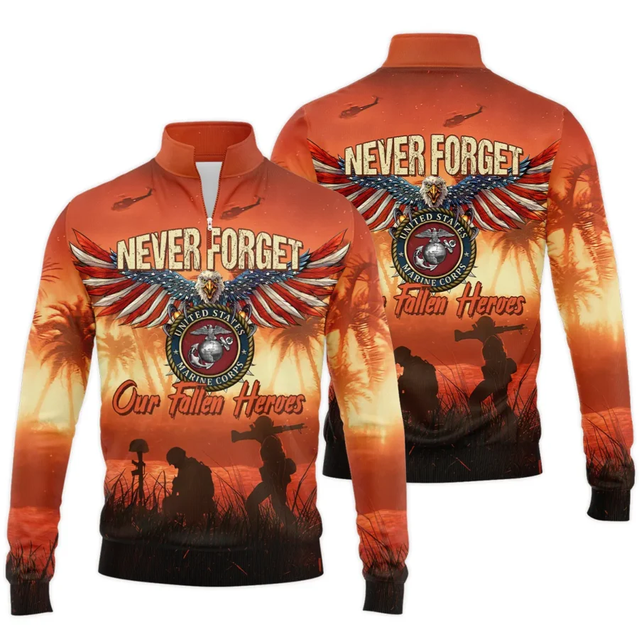 Veteran Never Forget Our Fallen Heroes U.S. Marine Corps Veterans All Over Prints Quarter-Zip Jacket