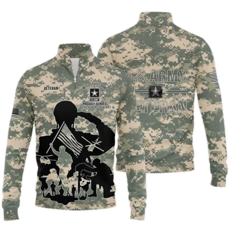 Veteran Proudly Served Duty Honor Country U.S. Army Veterans All Over Prints Quarter-Zip Jacket