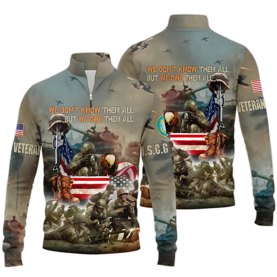 Veteran We Dont Know Them All But We Owe Them All U.S. Coast Guard Veterans All Over Prints Quarter-Zip Jacket