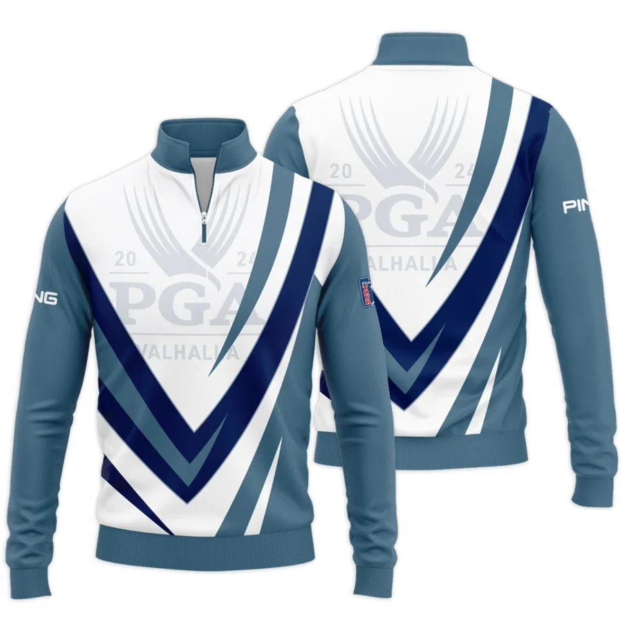 Ping 2024 PGA Championship Valhalla Dark Moderate Blue White Blue Quarter-Zip Jacket Style Classic Quarter-Zip Jacket