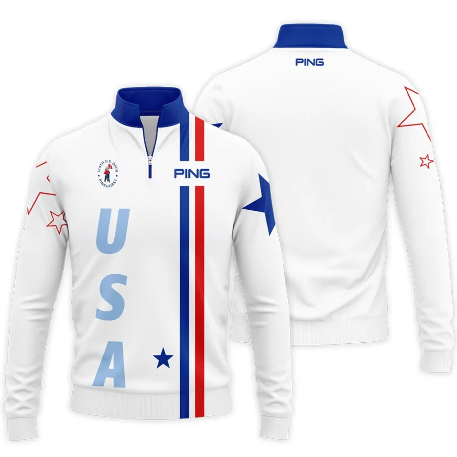 124th U.S. Open Pinehurst Ping Blue Red Line White Quarter-Zip Jacket Style Classic Quarter-Zip Jacket