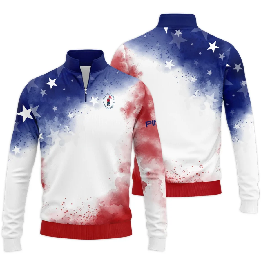 124th U.S. Open Pinehurst Ping Blue Red Watercolor Star White Backgound Quarter-Zip Jacket Style Classic Quarter-Zip Jacket