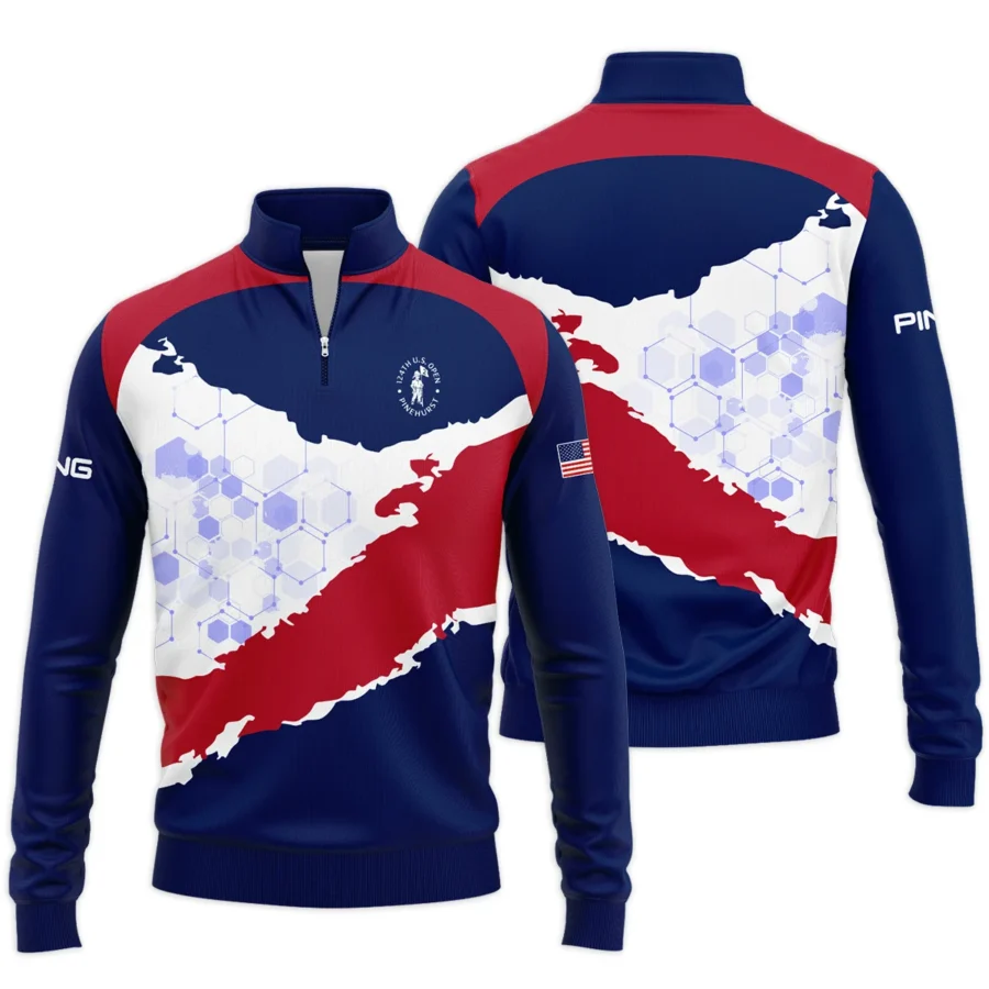 Ping 124th U.S. Open Pinehurst Red Dark Blue White Abstract Background Quarter-Zip Jacket Style Classic