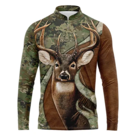 Deer Hunting Camo Realtree All Over Prints Mandarin collar Quater-Zip Long Sleeve