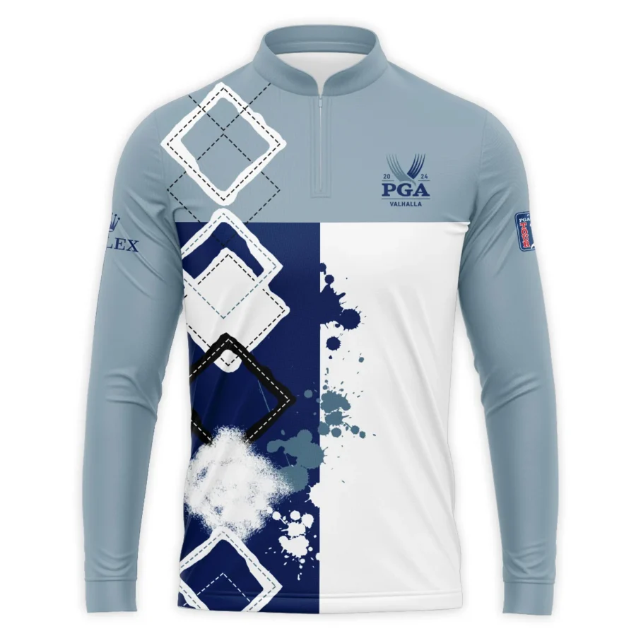 2024 PGA Championship Valhalla Rolex Blue White Brush Line Mandarin collar Quater-Zip Long Sleeve