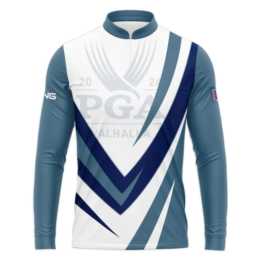 Ping 2024 PGA Championship Valhalla Dark Moderate Blue White Blue Mandarin collar Quater-Zip Long Sleeve