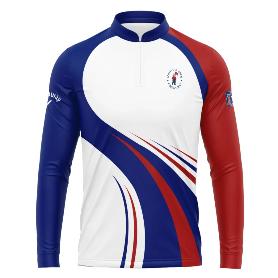 Callaway 124th U.S. Open Pinehurst Golf Blue Red White Background Mandarin collar Quater-Zip Long Sleeve