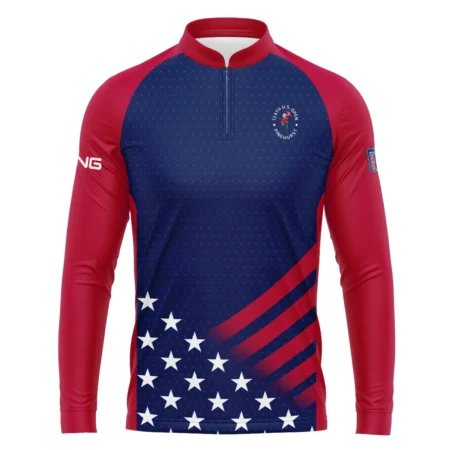 Ping 124th U.S. Open Pinehurst Star White Dark Blue Red Background Mandarin collar Quater-Zip Long Sleeve