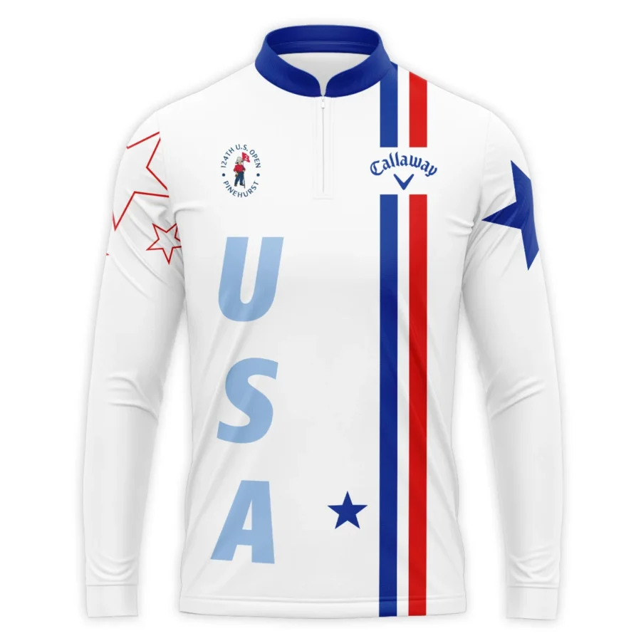 124th U.S. Open Pinehurst Callaway Blue Red Line White Mandarin collar Quater-Zip Long Sleeve