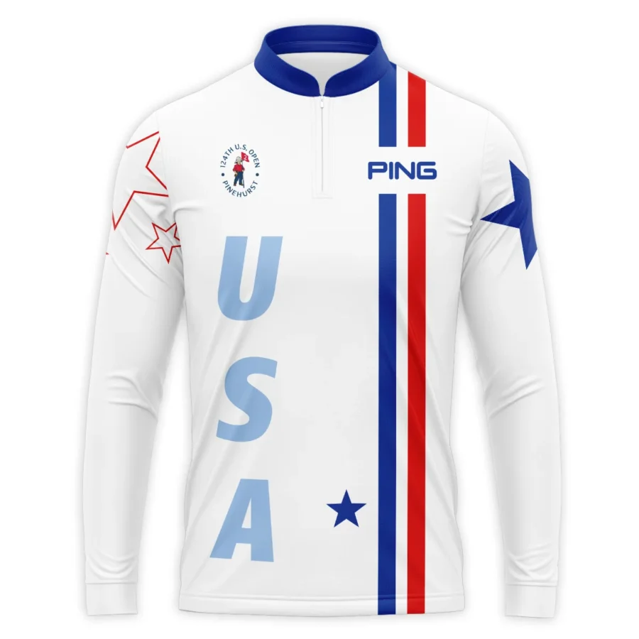 124th U.S. Open Pinehurst Ping Blue Red Line White Mandarin collar Quater-Zip Long Sleeve