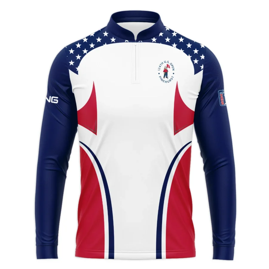 124th U.S. Open Pinehurst Ping Stars White Dark Blue Red Line Mandarin collar Quater-Zip Long Sleeve