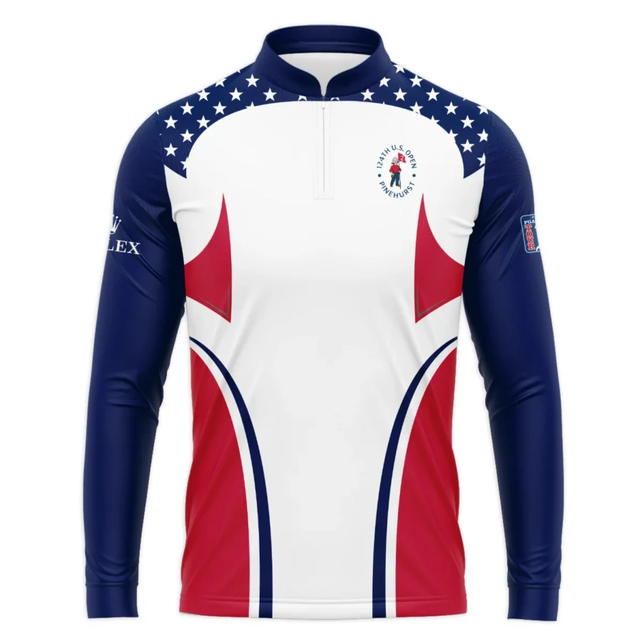 124th U.S. Open Pinehurst Rolex Stars White Dark Blue Red Line Mandarin collar Quater-Zip Long Sleeve