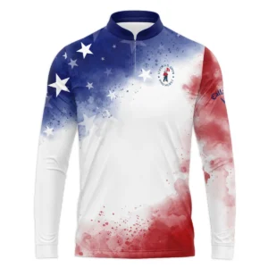 124th U.S. Open Pinehurst Callaway Blue Red Watercolor Star White Backgound Polo Shirt Mandarin Collar Polo Shirt