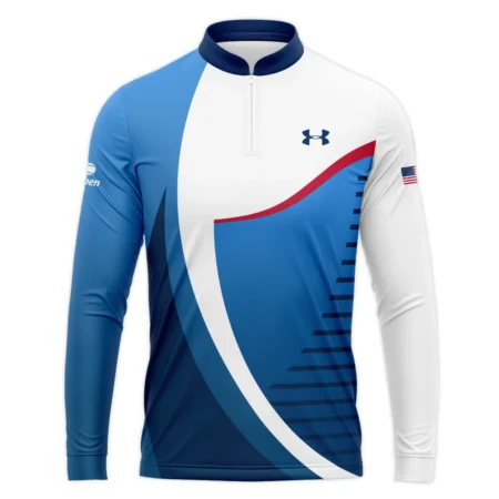 US Open Tennis Champions Under Armour Dark Blue Red White Zipper Polo Shirt Style Classic Zipper Polo Shirt For Men