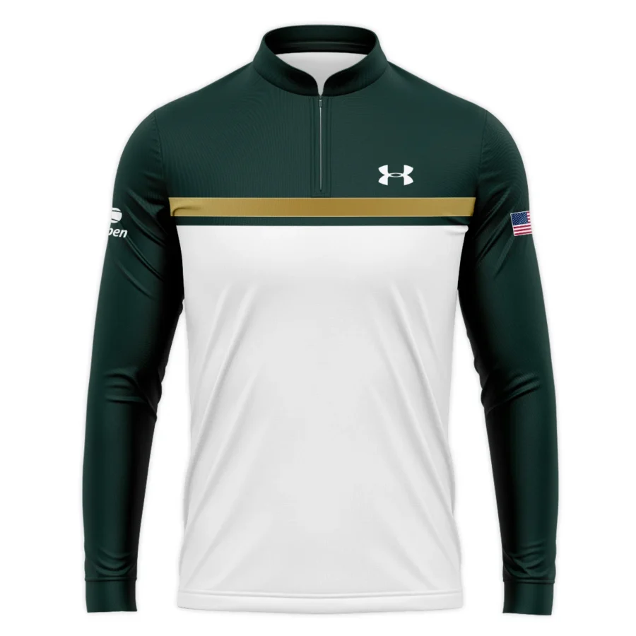 Under Armour US Open Tennis Champions Dark Green Yellow White Mandarin collar Quater-Zip Long Sleeve