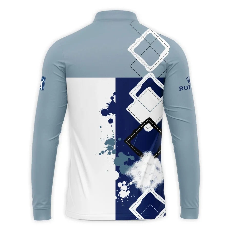 2024 PGA Championship Valhalla Rolex Blue White Brush Line Mandarin collar Quater-Zip Long Sleeve