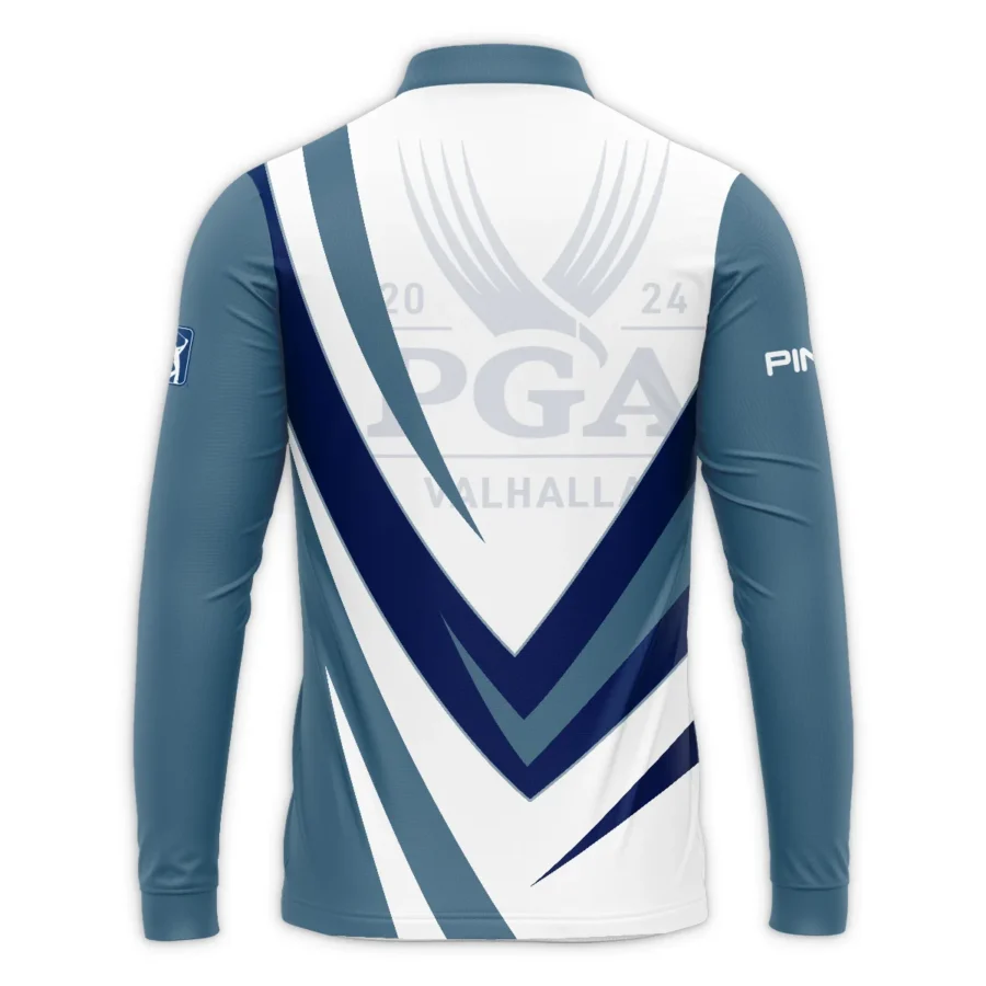 Ping 2024 PGA Championship Valhalla Dark Moderate Blue White Blue Mandarin collar Quater-Zip Long Sleeve