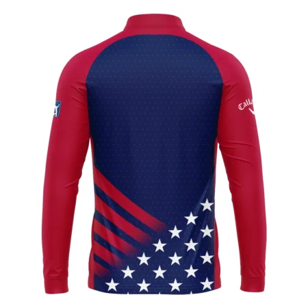 Callaway 124th U.S. Open Pinehurst Star White Dark Blue Red Background Mandarin collar Quater-Zip Long Sleeve