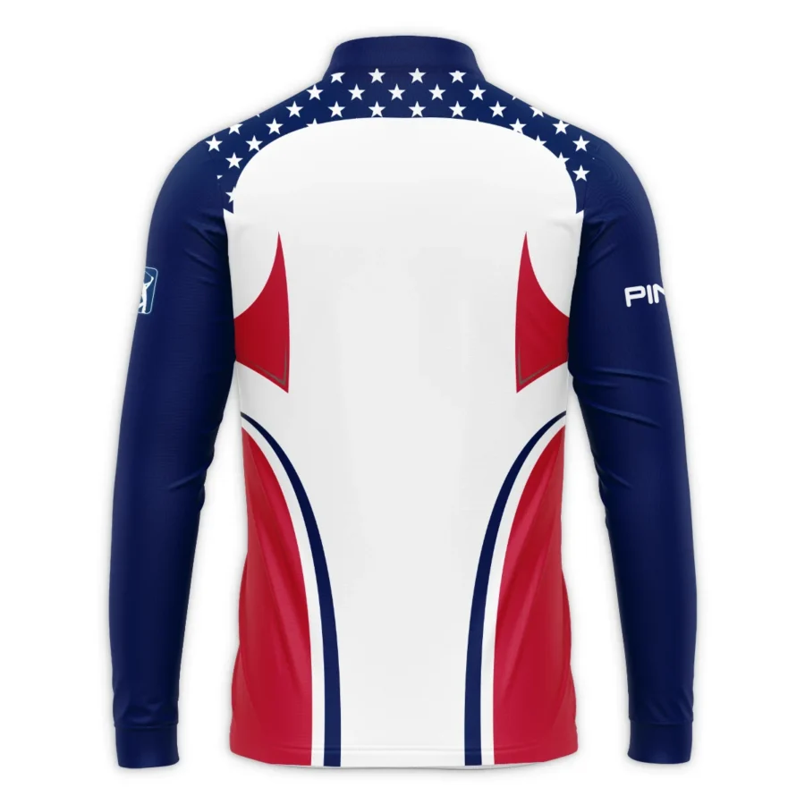 124th U.S. Open Pinehurst Ping Stars White Dark Blue Red Line Mandarin collar Quater-Zip Long Sleeve